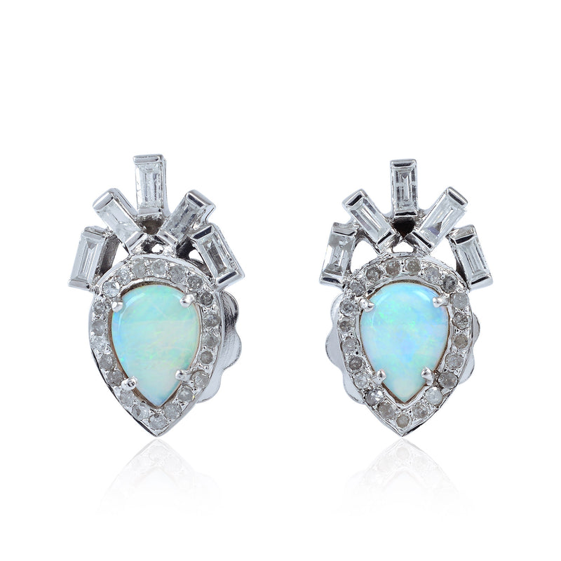 18k Gold 925 Sterling Silver Diamond Opal Stud Earrings Women Jewelry