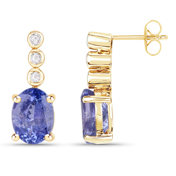 2.40 Carat Genuine Tanzanite and White Diamond 10K Yellow Gold Earrings