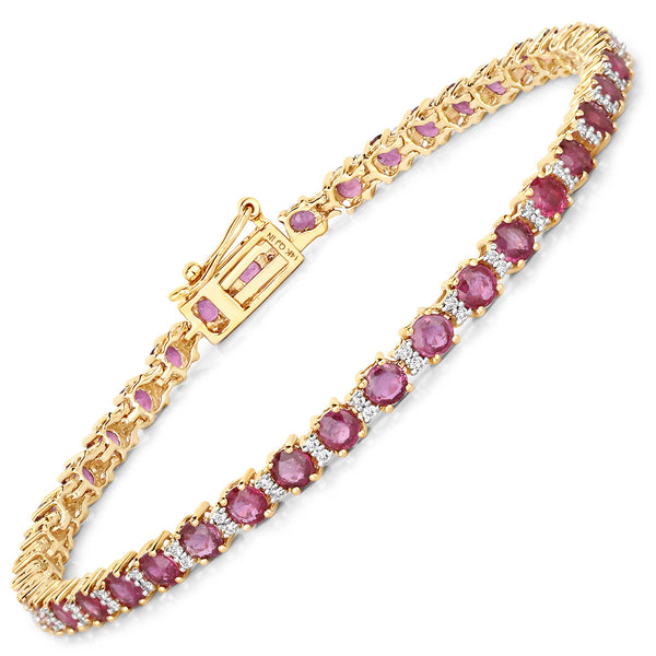 5.56 Carat Genuine Ruby and White Diamond 14K Yellow Gold Bracelet