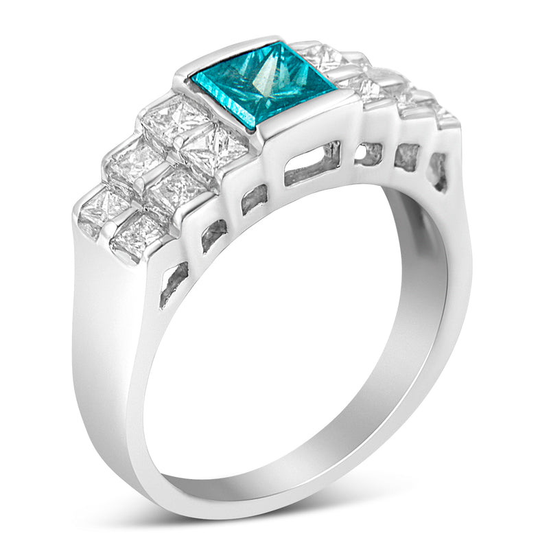 14k White Gold 1 1/2ct TDW White and Treated Blue Princess Diamond Modern Band Ring(H-I SI1-SI2)