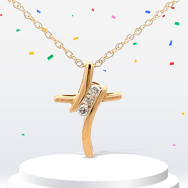 .05ct Diamond Cross Religious Pendant 10KT Yellow Gold